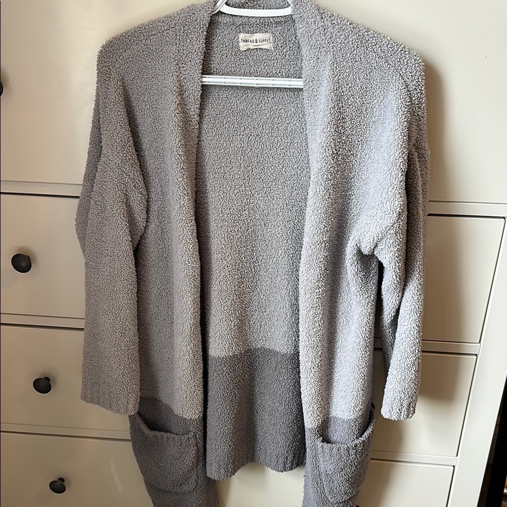 Thread & Supply Cozy Gray Open-Front Sweater Cardigan, one size (M)